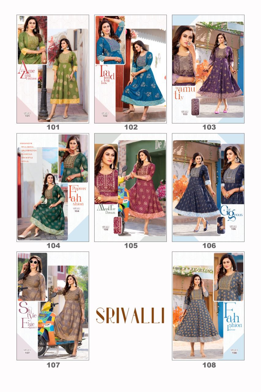 Akhand Jyot Srivalli Fancy Ethnic Wear Rayon Designer Long Kurti Collection